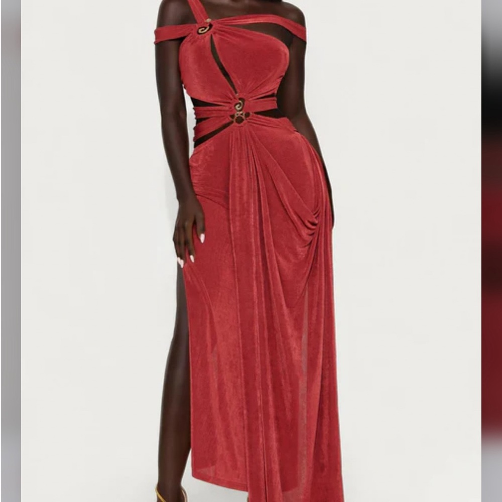 NWT Red Maxi Dress with Cutouts and Ring Details